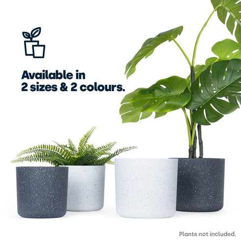 22cm Round Sandstone Plastic Plant Pot Grey - Set of 2